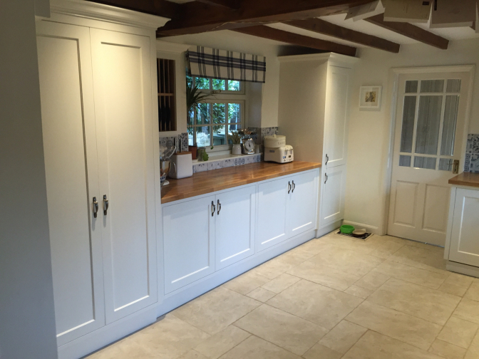 Painted kitchen with oak worktop